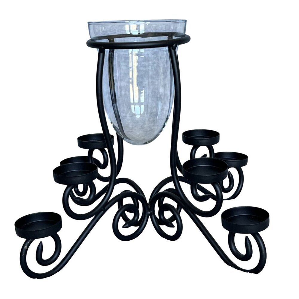 Wrought lron Holiday Centerpiece Fireplace Stand 1 Center Glass 8 Candle Slots